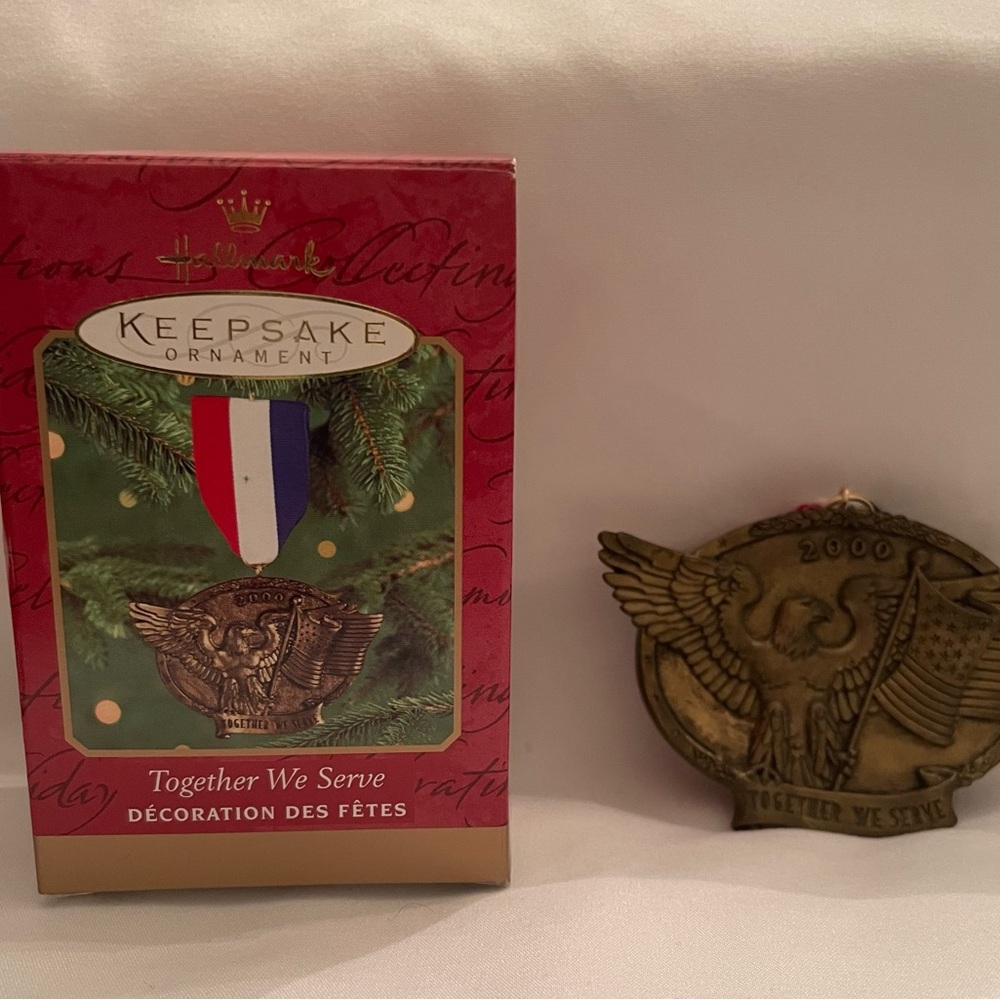 Hallmark Gold Medal ornament with Red, White, and Blue Ribbon